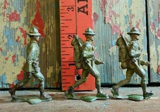 Vtg Ww1 World War 1 Us Army Doughboy Infantry Set 3 Metal Figures Soldiers Eire