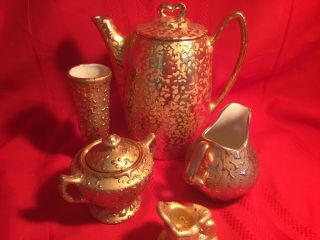 Vintage 22k Weeping Bright Gold Usa Coffee Pot C/&s,  Candle Holder & Vase Mkd