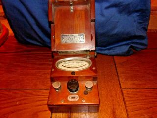 Vtg Antique General Electric Ammeter Voltmeter Type S2 Early Wood Case 391455