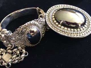 Vintage Antique Whiting And Davis Hematite Silver Chain Necklace Bracelet 2