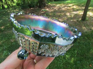 Fenton Butterfly & Berry Antique Carnival Art Glass Ftd Berry Bowl Rare Green