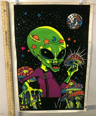 Vintage Nos Blacklight Poster " Take Me To Your Shroom " Alien Psychedelics 936