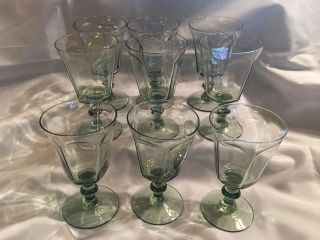 (9) Vintage Lenox Antique Pale Green Panel Wine Glasses 5 " Euc Retired