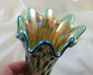 Wonderful Fenton Art Carnival Glass Rustic Vase Antique Iridescent - - Green