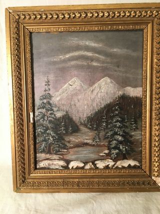 Vintage 1887 Framed Oil On Canvas Em Wadsworth Signed/dated Mountain Scene 10x8”