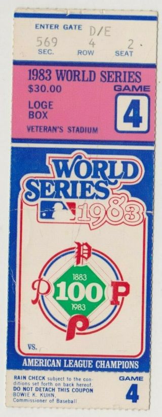 1983 World Series Ticket Stub Game 4 Baltimore Orioles At Philadelphia Phillies