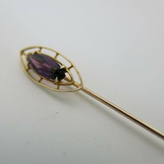 10k Yellow Gold Victorian Stick Pin With A Purple Stone 1.  4g [5497]