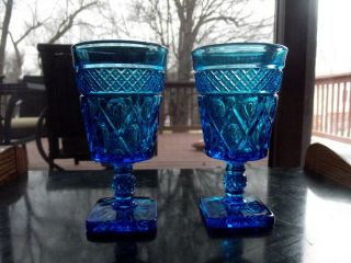 Set Of (2) Water Goblets 11 Oz Glass Imperial Antique Blue Cape Cod 1602
