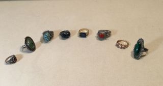 Group 8 Vintage Stone And Agate Rings Various Sizes