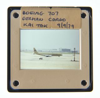 35mm Slide Aircraft 1979 Boeing 707 German Cargo At Kai Tak A70 Hong Kong