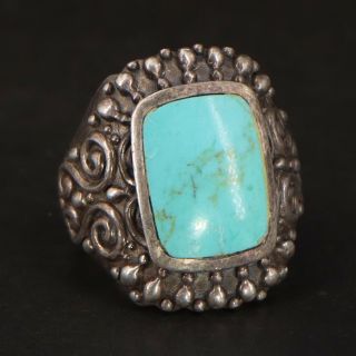 Vtg Sterling Silver - Southwestern Turquoise Filigree Ornate Ring Size 8 - 9g