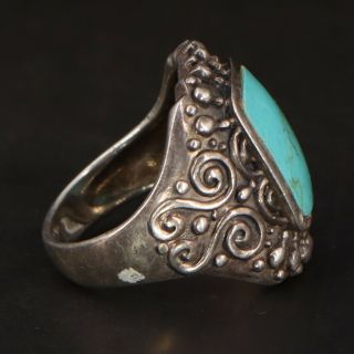 VTG Sterling Silver - Southwestern Turquoise Filigree Ornate Ring Size 8 - 9g 2