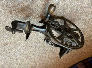Antique Large Cast Iron Mechanical Hand Crank Apple Peeler -