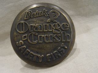 Vintage Orange Crush Crushy Soda Brass Advertising School Crosswalk Marker Sign