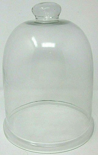 Antique Clear Glass Bell Jar Cloche Dome Bubbles In Glass 9 1/2 " Tall 7 " Dia.  Base