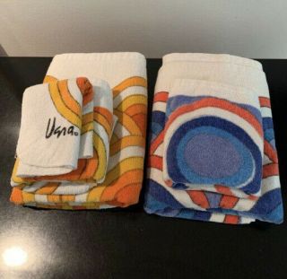 Vintage Mod Vera Neumann Bath Hand Washcloth Towels (5) Made In The Usa Bright