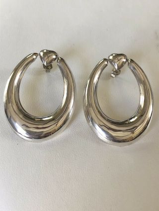 Vintage Sterling Silver Heart Oval Hoop Dangle Pierced Earrings