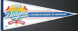 Vintage Los Angeles Dodgers 100th Anniversary Pennant - 12 " X 30 "