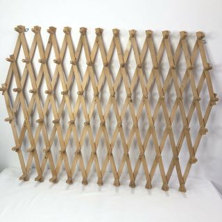 Vintage 75 Peg Wooden Collapsible Accordion Wall Rack Hook Hat Mug Jewelry Read