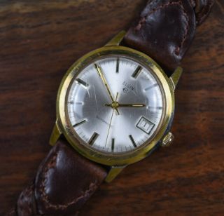 Vintage Elgin Automatic Swiss Made Date Gold Tone Men 