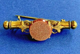 Antique Victorian Goldstone Nanny Brooch Secret Sewing/etui Needle Holder Pin