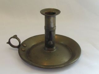 Antique 19th C.  Brass Chamberstick Candle Holder Push Up Early 1800 