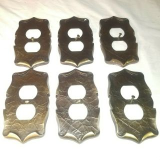 6 Vtg Amerock Carriage House Outlet Cover Plates Antique English Brass W/ Screws