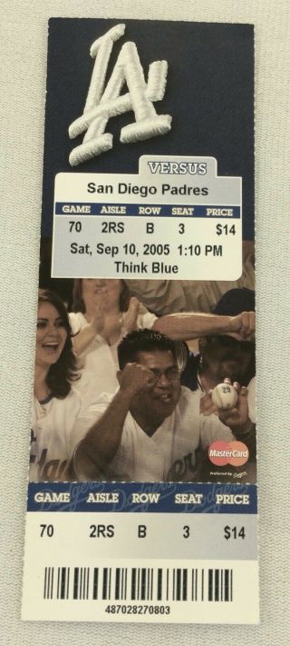 Mlb 2005 09/10 San Diego Padres At La Dodgers Full Ticket - Derek Lowe Wp