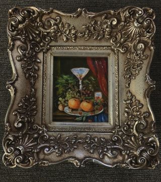 Framed Signed Vintage Oil Painting On Canvas Still Life Italian Artist Langella