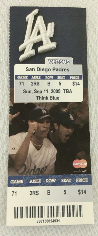 Mlb 2005 09/11 San Diego Padres At La Dodgers Full Ticket - Dioner Navarro Hr