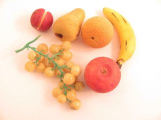 Antique Vintage Italian Stone Alabaster Fruit 6 Grapes Banana Apple Orange Pear