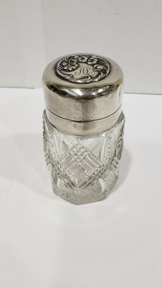 Antique Cut Glass Perfume Bottle W/ Hinged Sterling Silver Lid