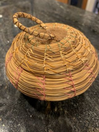 Vintage Hand Woven Sweet Grass Oval Basket With Lid