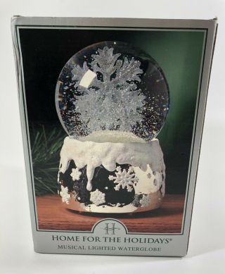 Vintage Christmas Lighted Musical Water Globe 7.  5 " Snowflakes Snow Globe Blowing