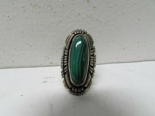 Vintage Ladies Sterling Silver And Green Malachite Ring - - Marked Naka?