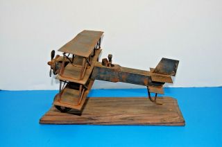 Vintage Plane Tri - Plane Airplane Metal Art Sculpture On Wood Base