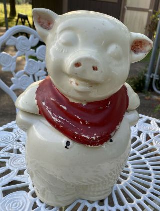Vintage Shawnee Pottery Smiley Pig Cookie Jar W/ Red Scarf Usa