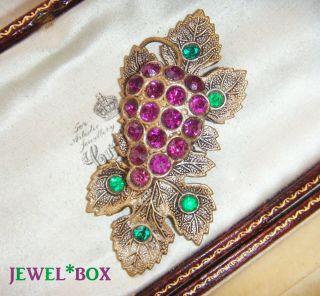 Antique Edwardian Art Deco Suffragette Paste Grape Cluster Vine Vintage Brooch
