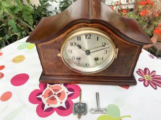 Overhauled,  Lovely Antique Walnuts German - Made 8 - Day Striking Mantel Clock