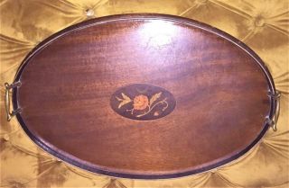 Handsome Edwardian Inlaid Mahogany Two Handled Oval Tray 1900,