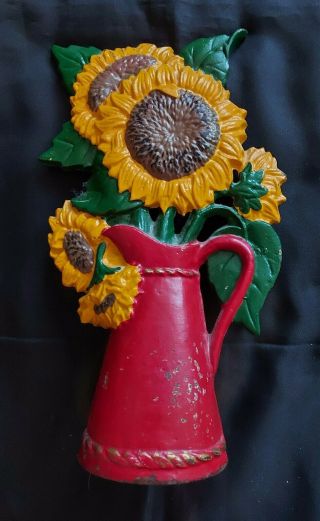 Sun Flowers In Jug,  Cast Iron Door Stop,  Vintage