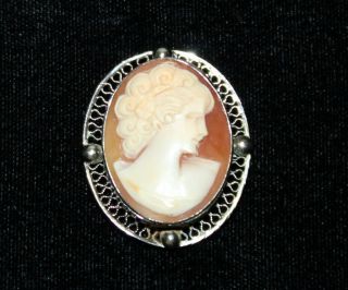 Vintage Sorrento 925 Sterling Silver Cameo Womans Pin Brooch Usa