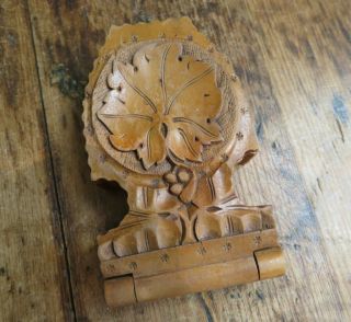 Antique Carved Wooden Pocket Watch Stand Holder Travel Case