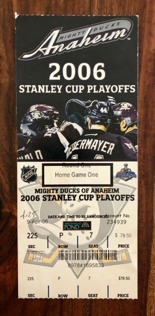 Apr 25,  2006 - Nhl Calgary Flames Vs Anaheim Ducks Playoff Ticket - Perry 1st Po Pt