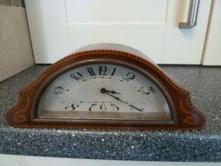 Vintage Small Inlaid Wooden Mantel Clock