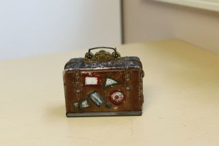 Antique Glass Suitcase Candy Container With Tin Closure