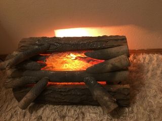 Vintage Electric Lighted Rotating Faux Fire Wood Log Fireplace Insert Mcm