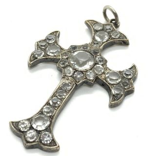 Antique Victorian Silver Plated And Old Cut Paste Cross Pendant 132