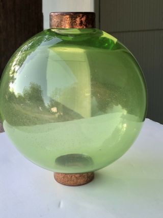 Green Glass Lighting Rod Weathervane Ball Copper Rings 4.  5” D