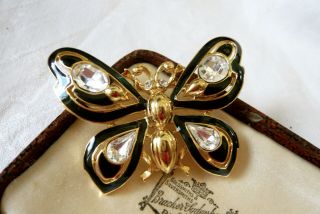 Vintage Jewellery Signed Crown Trifari Enamel Crystal Butterfly Brooch Pn